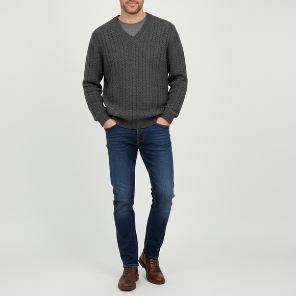 Joseph Abboud Men's Cable Knit V-Neck Sweater XXL 80% Wool Gray - Picture 9 of 10